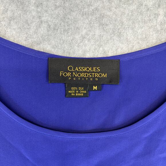 Classiques For Nordstrom Top Womens Size Medium Petite Royal Blue 100% Silk Tank - Picture 6 of 10